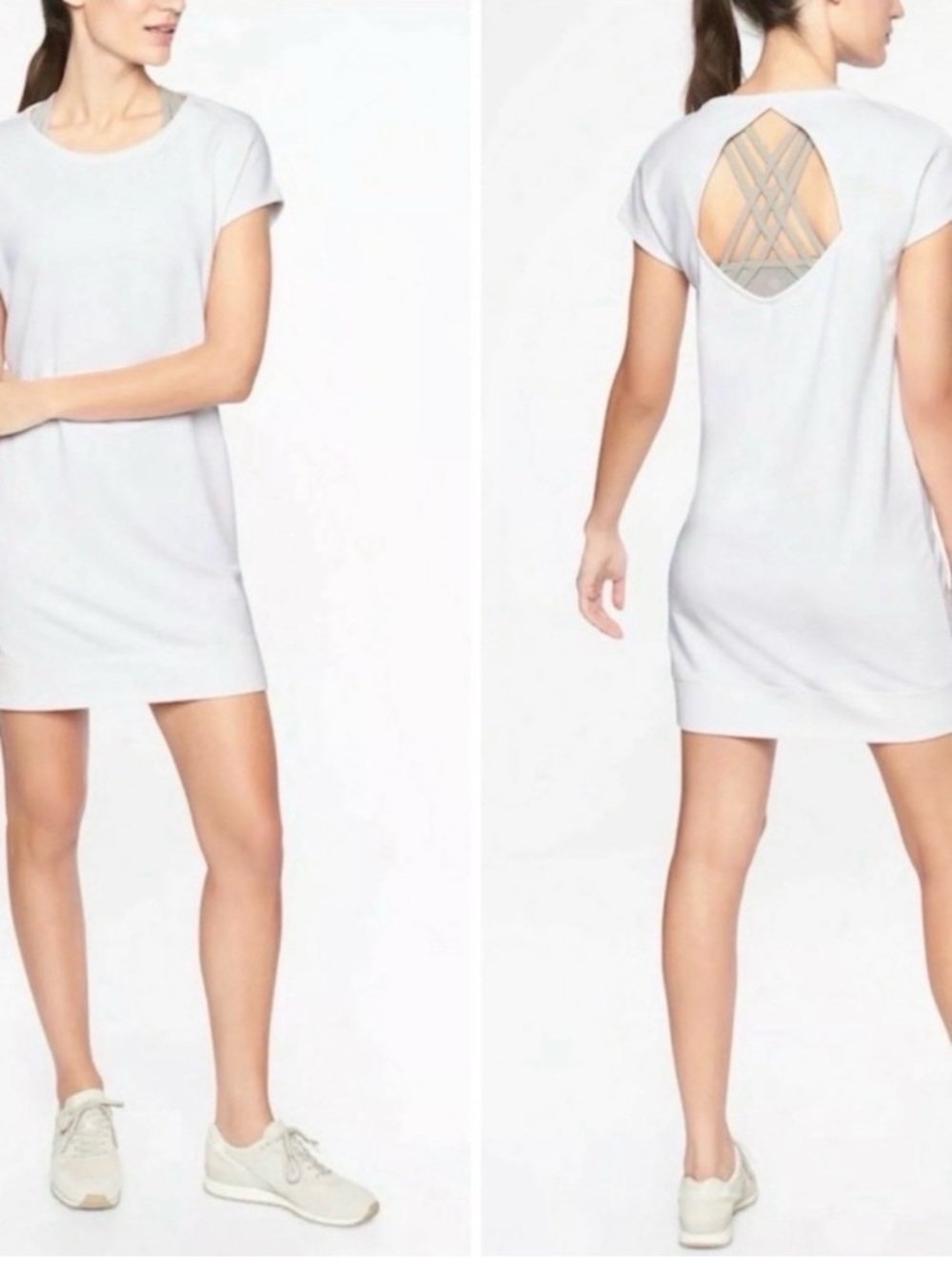 Athleta White Backless Short Sleeve Dress